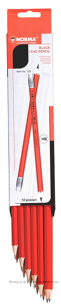 Олівець графітний з гумкою НВ корпус червоний NORMA - фото 3