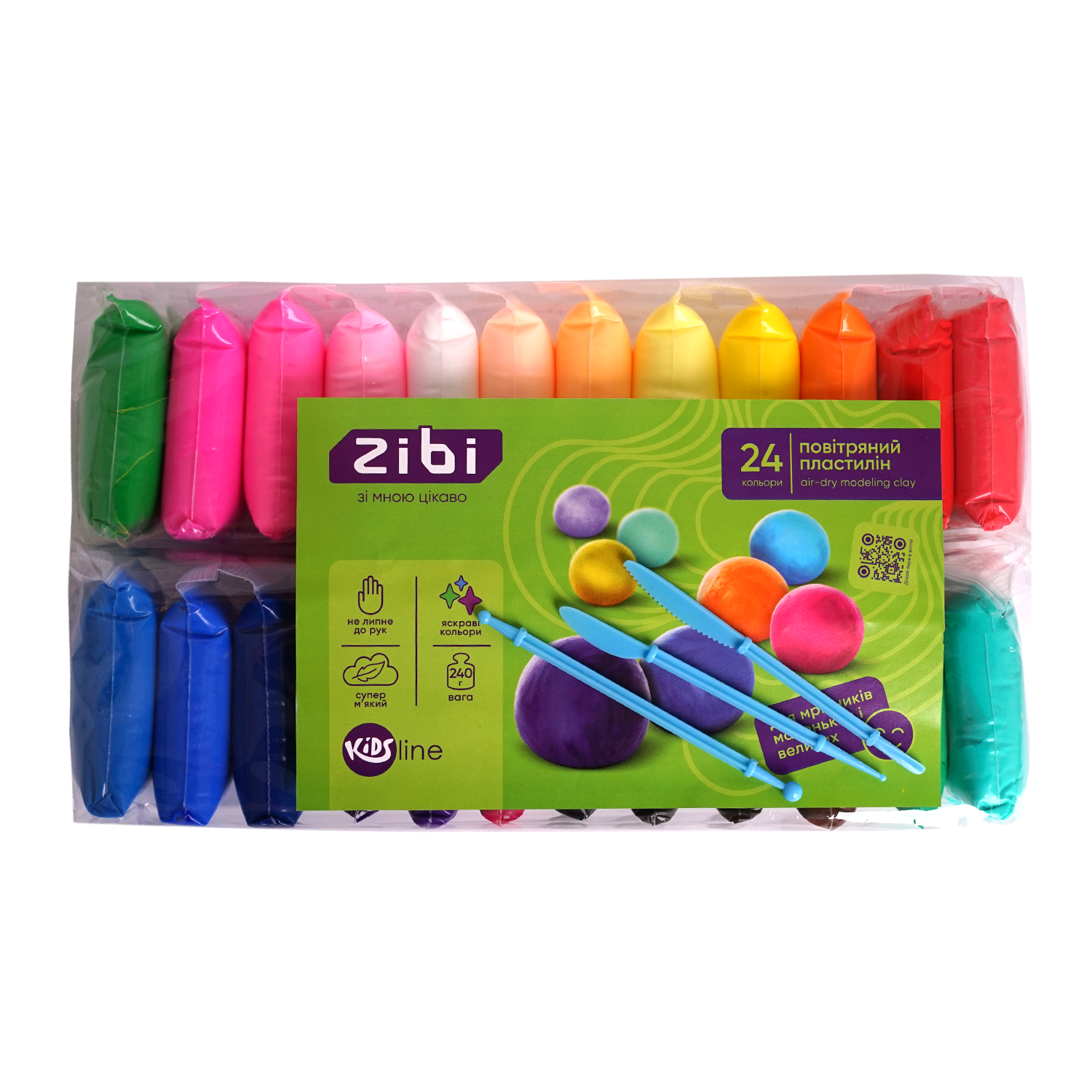 Пластилін легкий (повітряний) 24кол.*10г. + 3 стеки KIDS Line ZiBi — фото 1