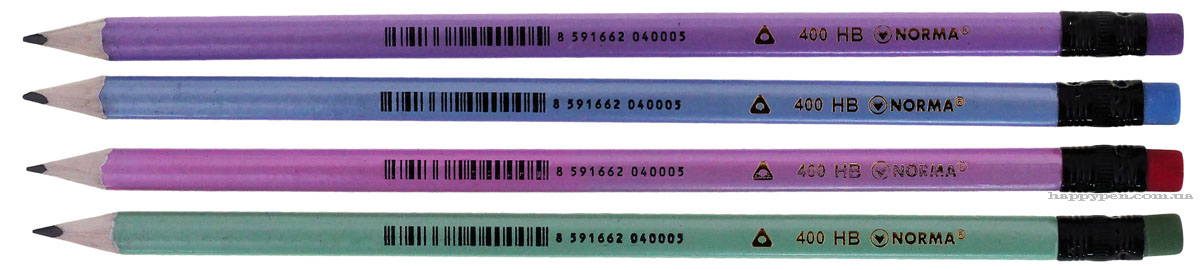 Карандаш чернографитный с резинкой НВ, корпус треугольный, ассорти NORMA - фото 2