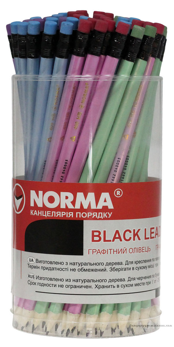 Карандаш чернографитный с резинкой НВ, корпус треугольный, ассорти NORMA - фото 4