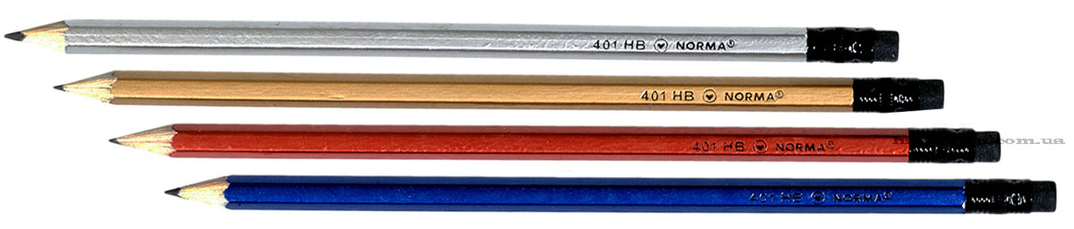 Олівець графітний з гумкою НВ, корпус металік  асорті NORMA - фото 2