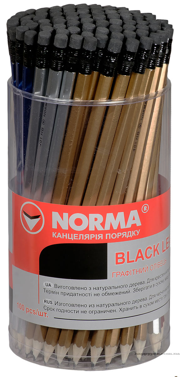Олівець графітний з гумкою НВ, корпус металік  асорті NORMA - фото 3
