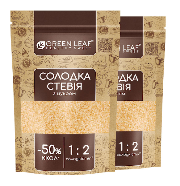 Сахарозаменитель Стевия сладкая 300гр. с сахаром (1:2) Green Leaf - фото 1