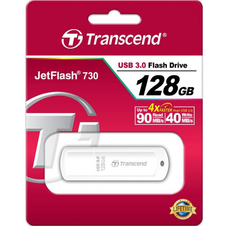 Флеш-пам'ять USB 3.0 Flash Drive 128Gb JetFlesh 700 моноблок, пластик. корпус, біл. TRANSCEND - фото 1