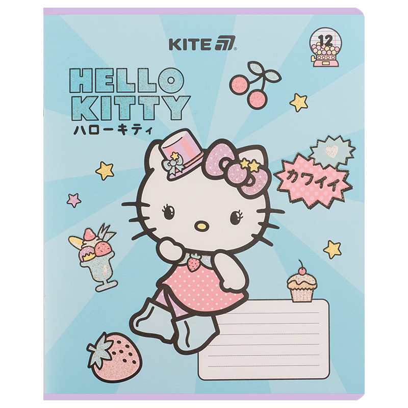 Тетрадь 12 лист., лин., УФ лак + глитер, Hello Kitty-1 (HK25-234-1) Kite - фото 14