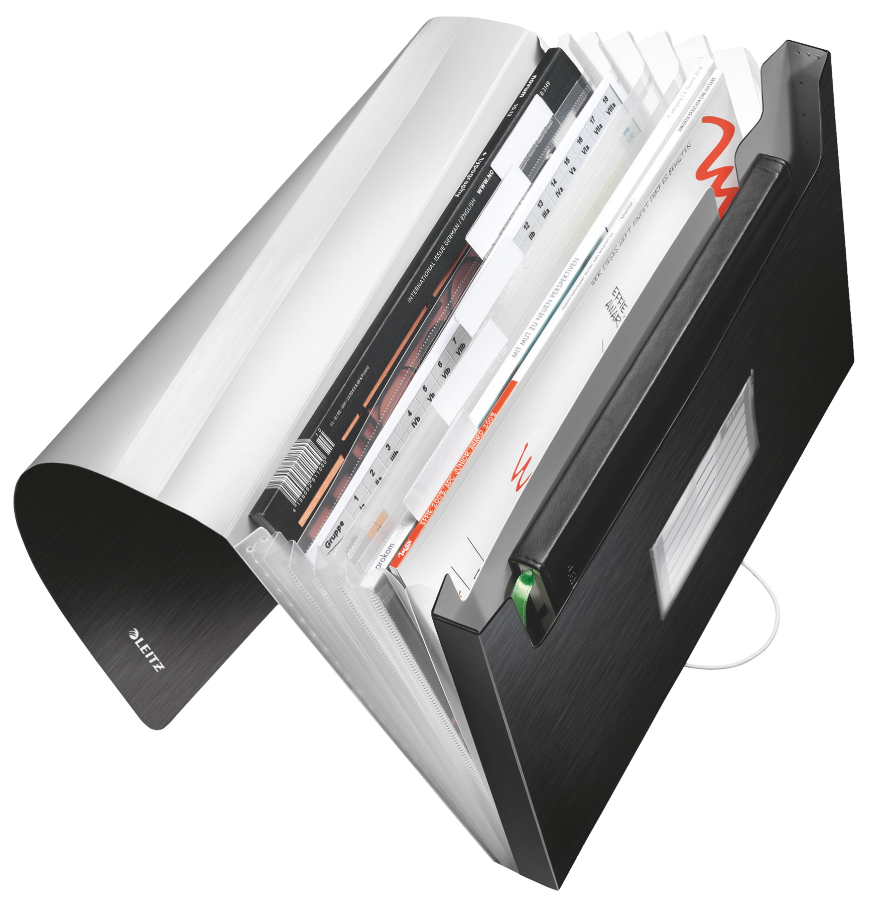 Папка картотека на 6 отделений Style А4, на резинках, с перегородками, сатиновый черн. LEITZ - фото 1