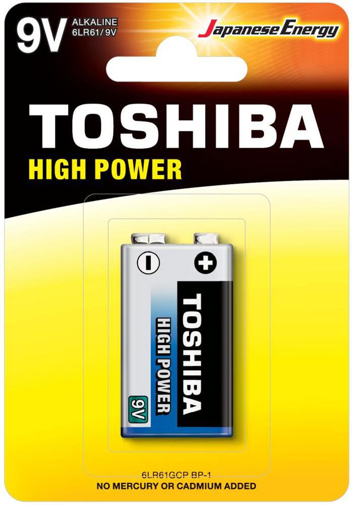 Батарейка 9V, 6LR61/MN1604/6LP3146/6LF22/PP3/ER9V/Крона/Корунд, Alkaline Toshiba - фото 1