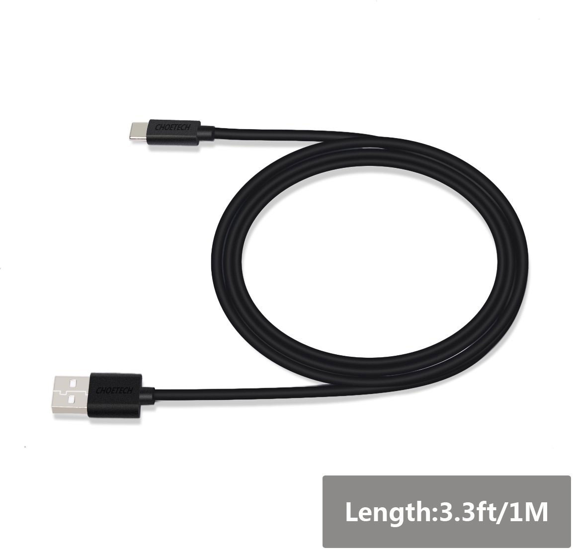 Кабель USB-A 2.0 - Type-C, 3A, 1,0м., чорн. (AC0002) CHOETECH — фото 4