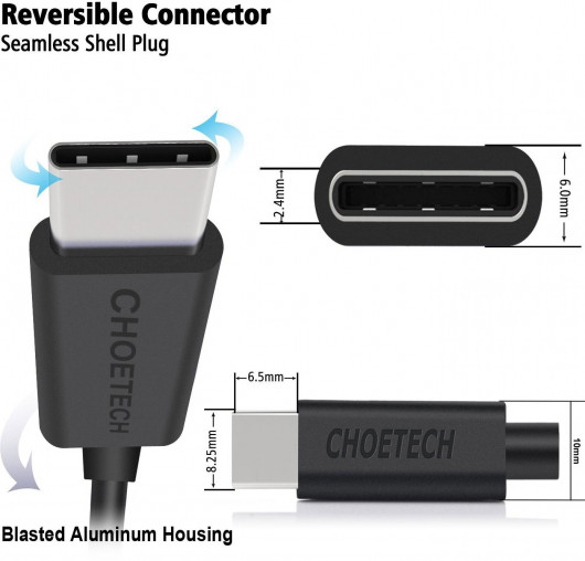Кабель USB-A 2.0 - Type-C, 3A, 1,0м., чорн. (AC0002) CHOETECH — фото 5