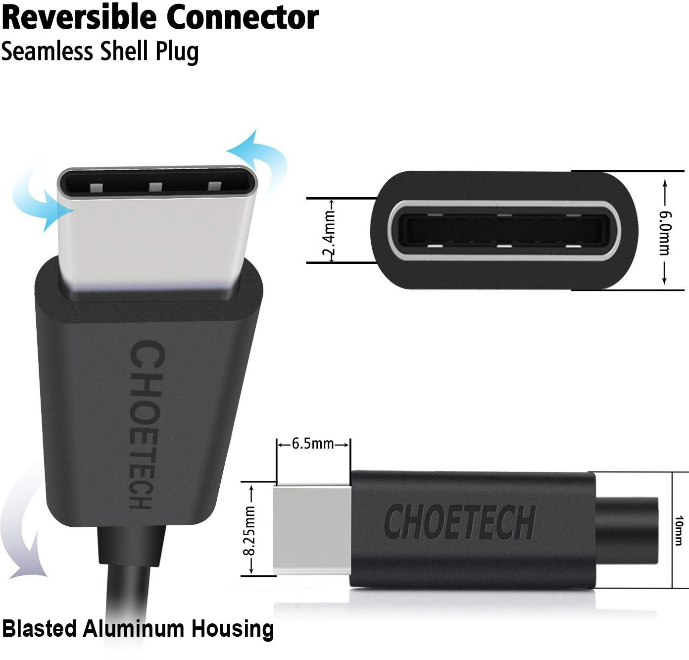 Кабель USB-A 2.0 - Type-C, 3A, 1,0м., чорн. (AC0002) CHOETECH — фото 5