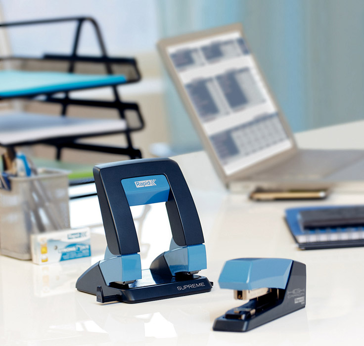 Дырокол на 2 отверстия, до 30 листов Supreme SP30 PressLess (вдвое меньше усилий), син. Rapid - фото 1