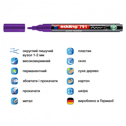 Маркер для маркування усіх поверхонь e-791n, круглий наконечник 1-2мм., фіолет. Edding — фото 4