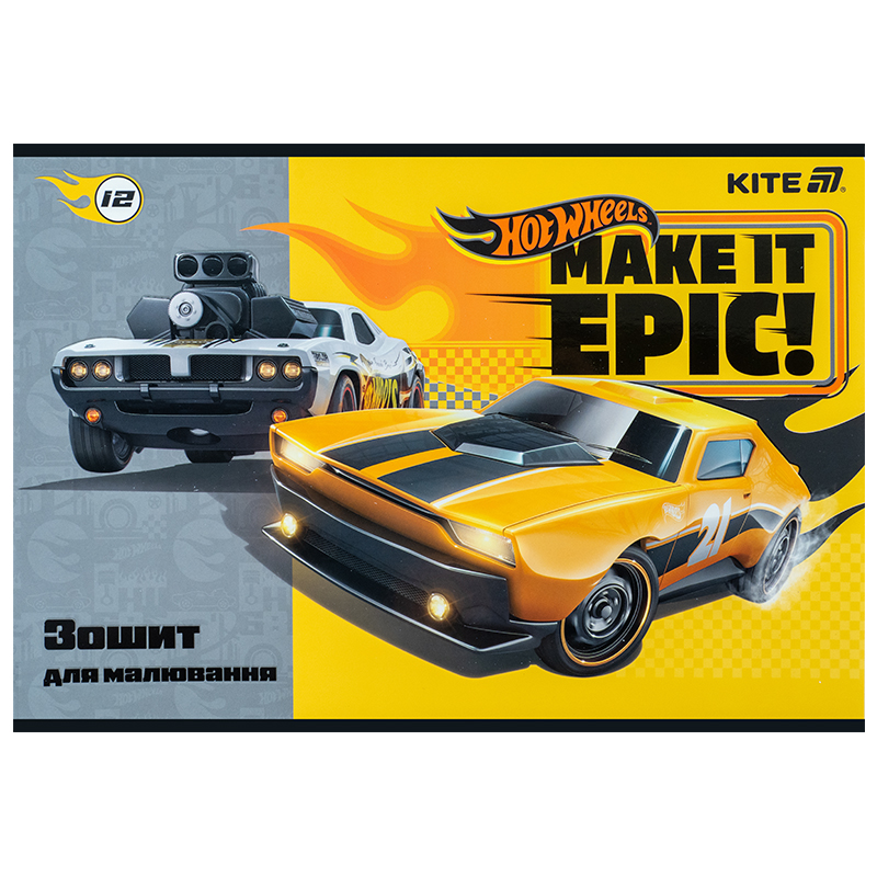 Зошит для малювання, 12 арк., скоба, софт тач + УФ лак, Hot Wheels (HW25-241) Kite — фото 11