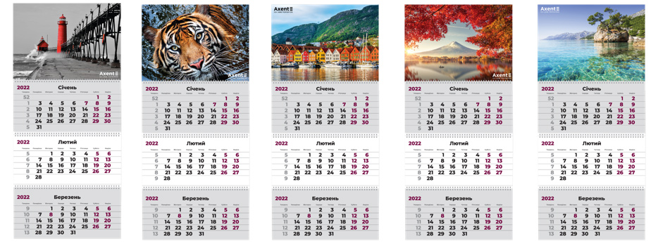 Календарь настенный квартальный на 2022 г. (3 пружини) Тигр Axent - фото 3