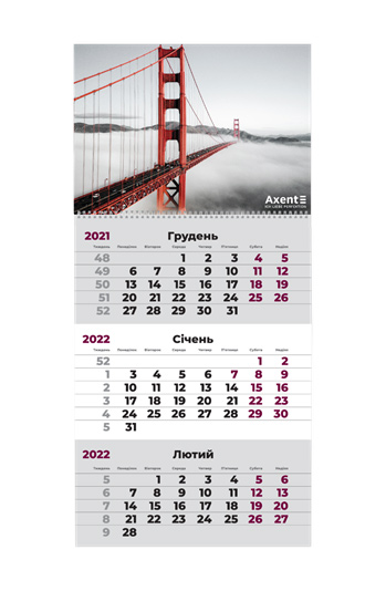 Календарь настенный квартальный на 2022 г. (1 пружина) Мост Axent - фото 1