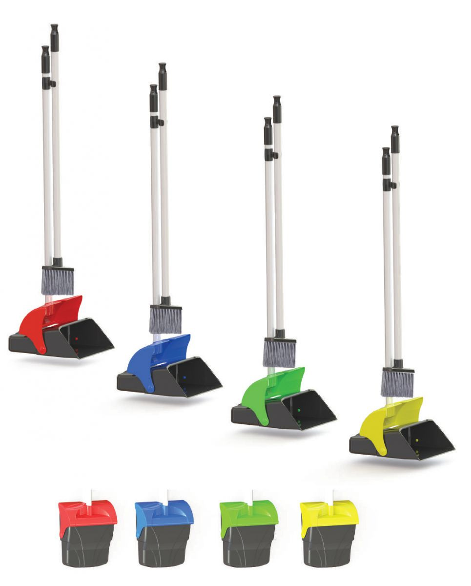 Набір для прибирання: щітка з довгою ручкою і совок з кришкою KAF300, жовт. Uctem - фото 3