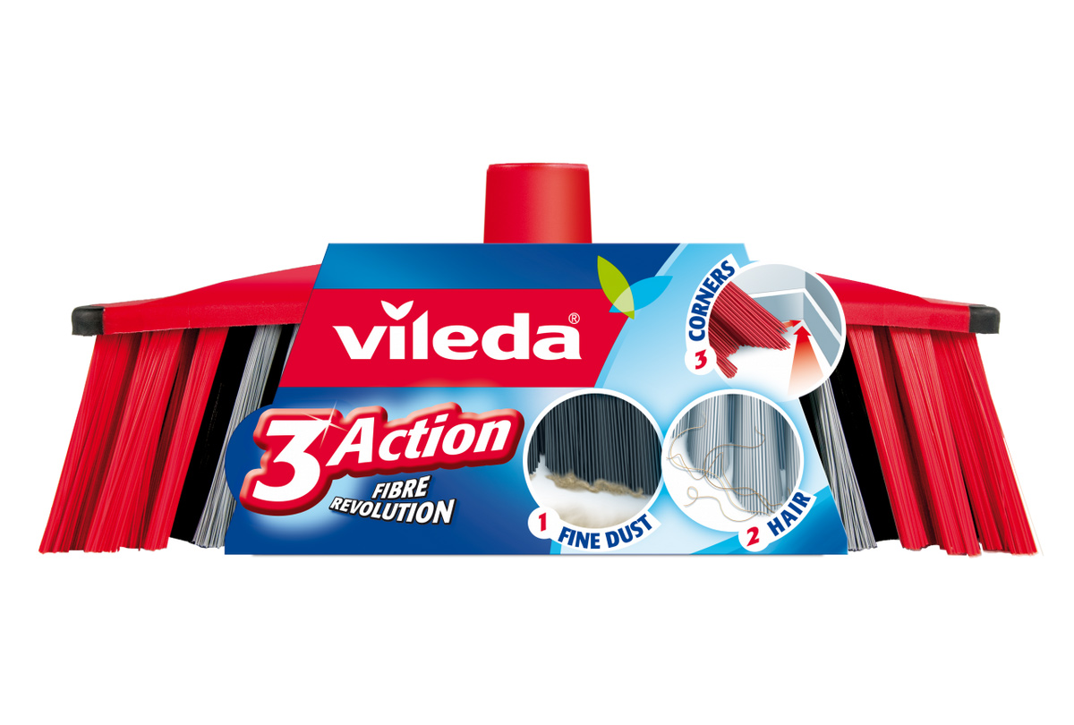 Щетка для уборки помещений с ручкой 3 Action, 1070*300*60мм., красн. Vileda - фото 1