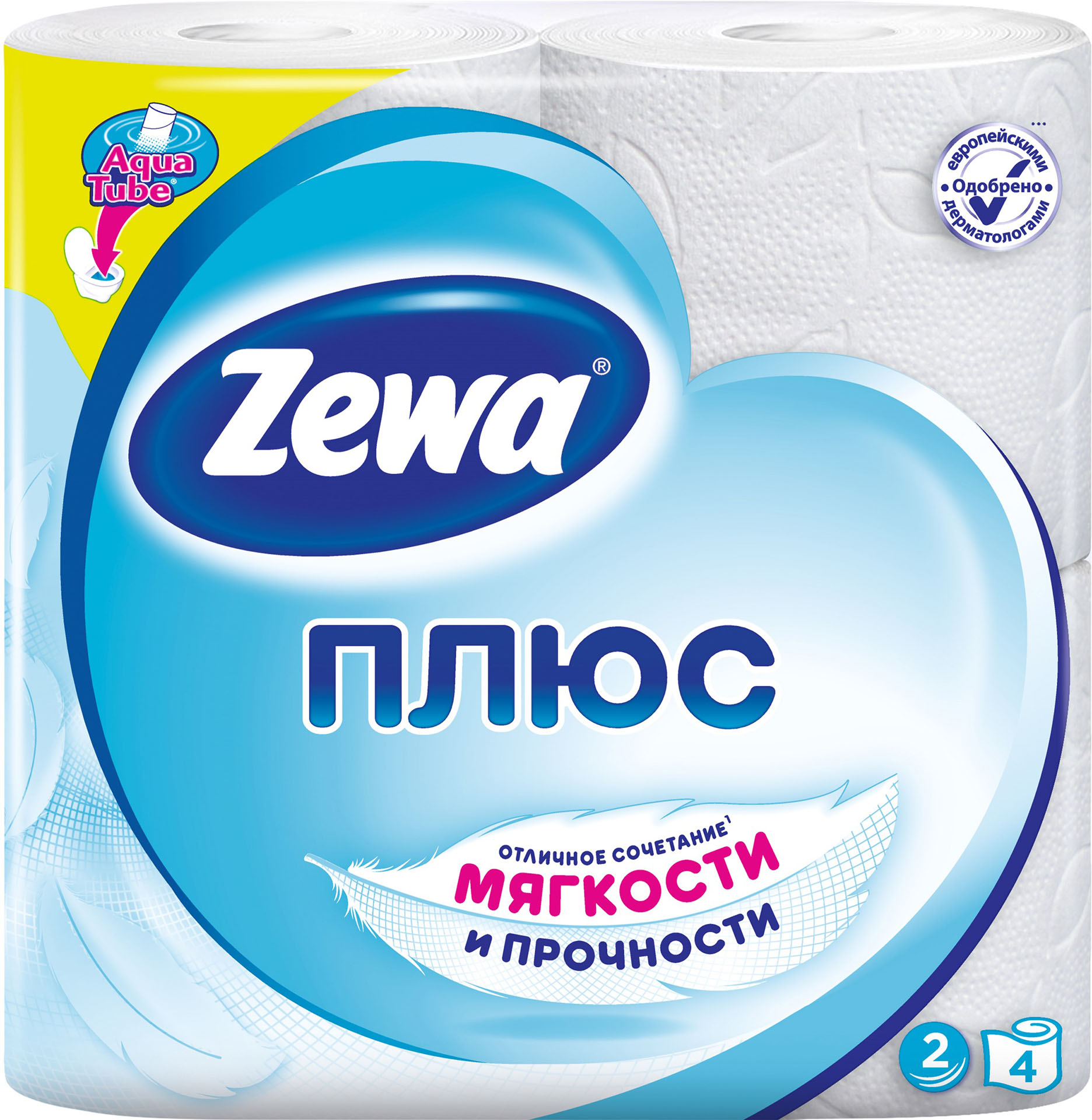 Туалетная бумага Стандарт, 2-х сл., целлюлоза, 168отр.(9,5*12,5см.), 4шт./уп., бел. ZEWA - фото 1