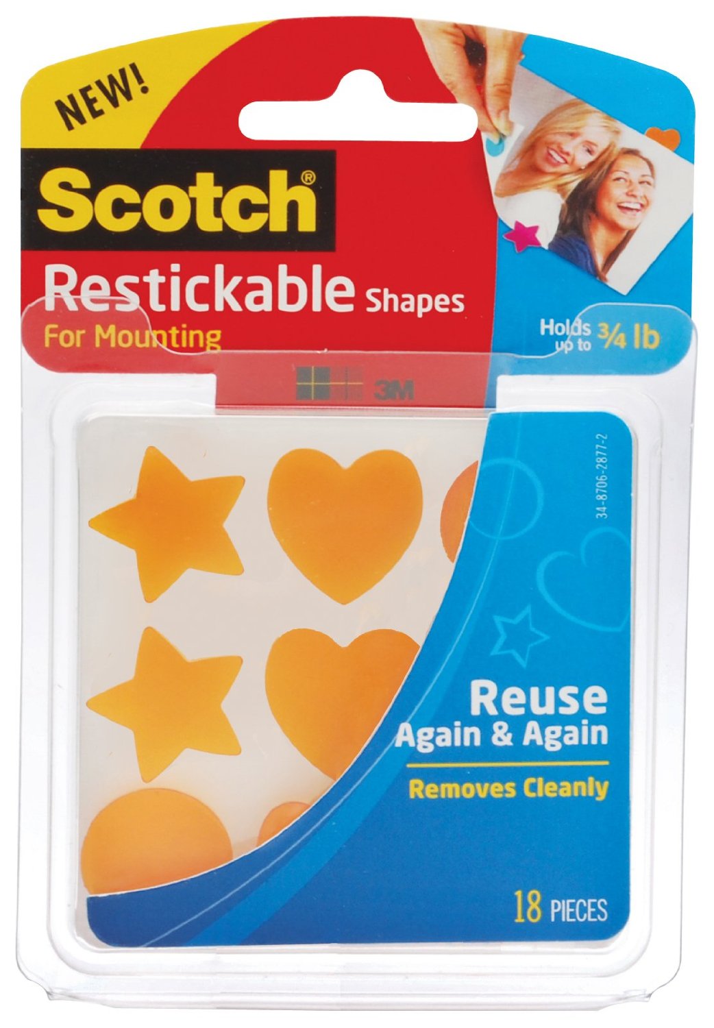 Клеющиеся фигурки 25мм.*25мм., многоразовые, 18шт./уп., ассорт. 3M - фото 1