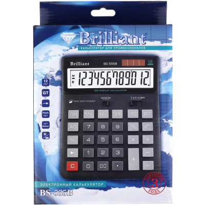 Калькулятор бухгалтерский BS-555, 12 разрядов, 155х201х35мм, черн. Brilliant - фото 2