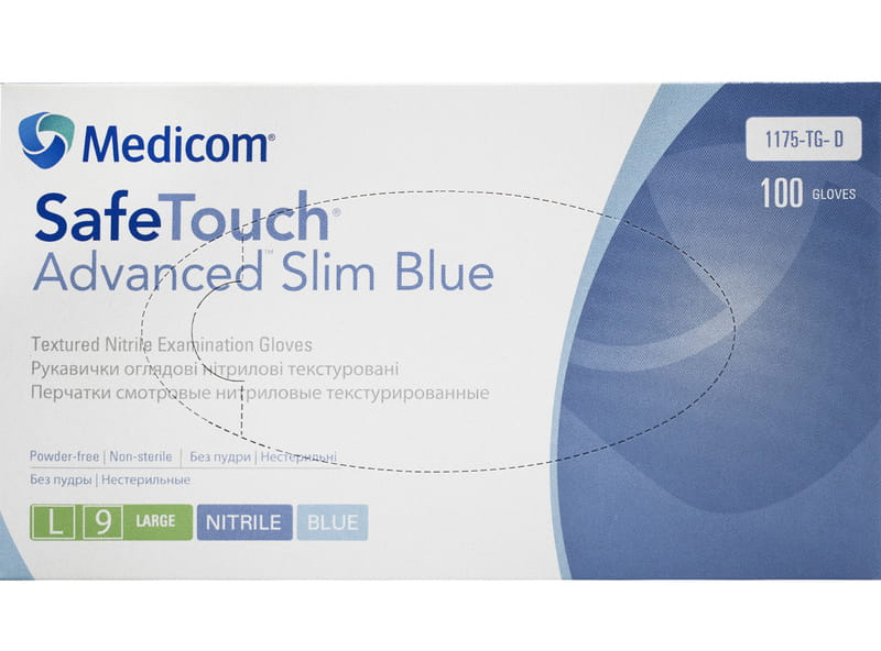 Рукавички нітрил. без пудри SafeTouch® Advanced™ Slim 1175-TG- D (3,6г), розм. L, 100шт./уп., блак. Medicom - фото 1