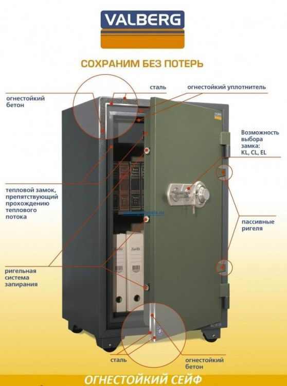Сейф вогнетривкий (1400*711*581), 2 ключових замка, 2 полиці, касове відділення,  FRS-133 KL, коричн Valberg - фото 1