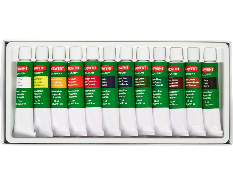 Краски акварельные 12цв., в тюбике Derwent Academy, ассорт. Derwent - фото 1