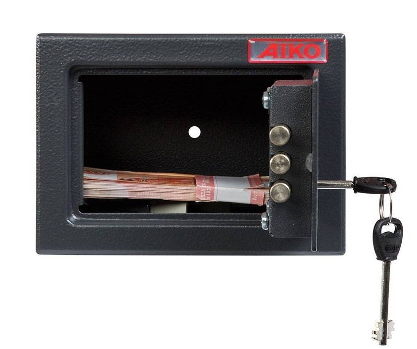 Сейф мебельный (140*195*140мм.) ключевой замок, 1 дверь, 1 полка, T-140 KL, графит AIKO - фото 1