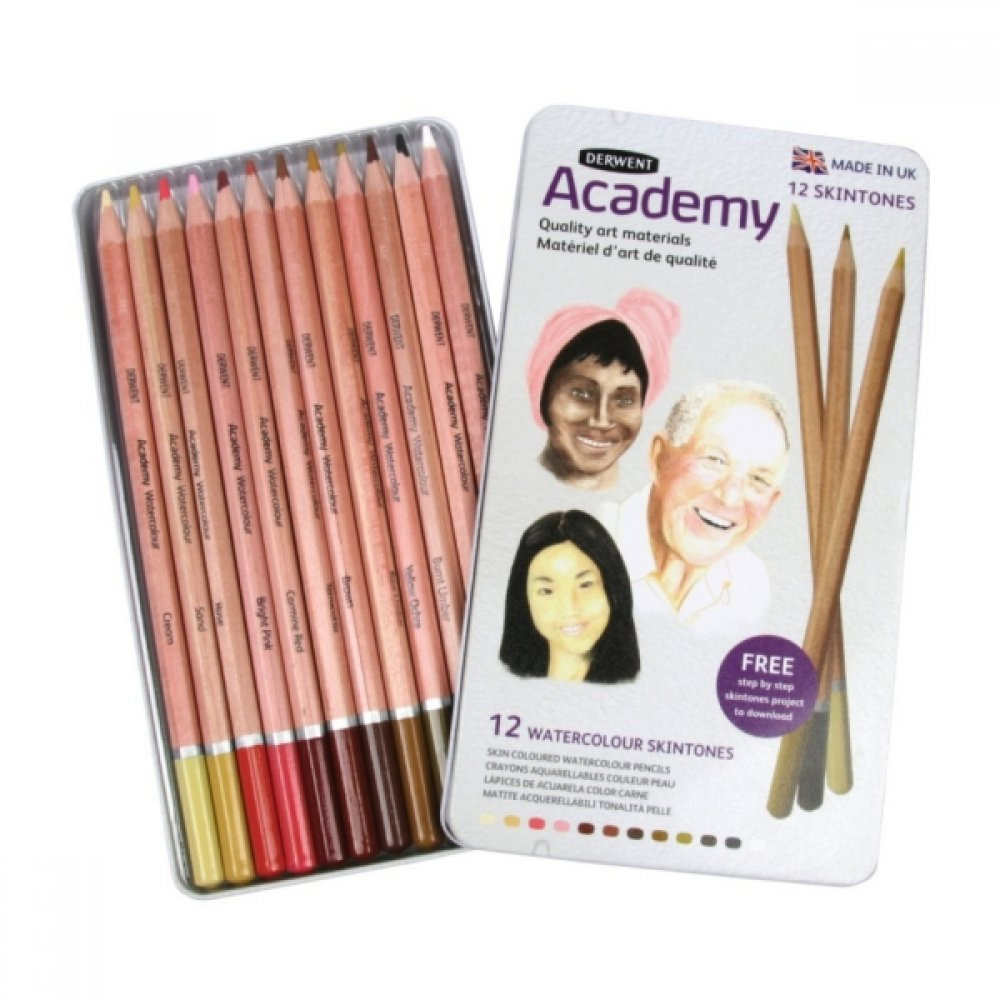 Карандаши цветные 12цв. акварельные Watercolour Skintones, метал. коробка, ассорт. Derwent - фото 2