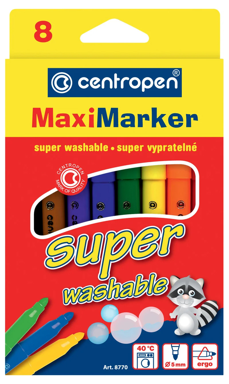 Фломастеры, 8цв., Maxi Super Washable 8770, ассорт. Centropen - фото 1