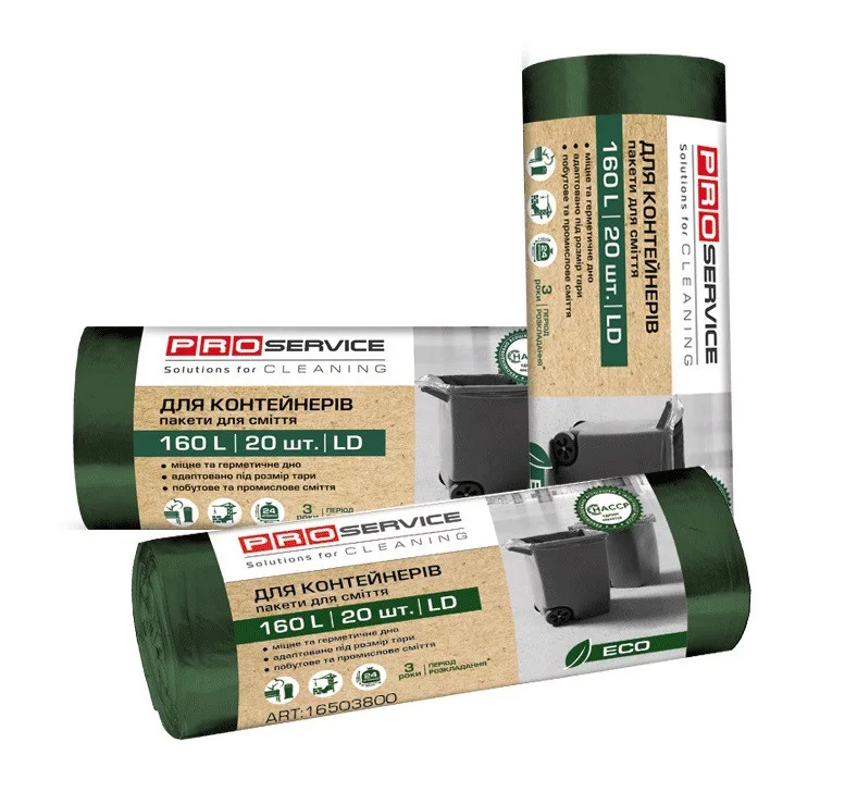 Мішки для сміття на 160л. 90*110см*20шт.,  ECO, зелен. PROservice - фото 2