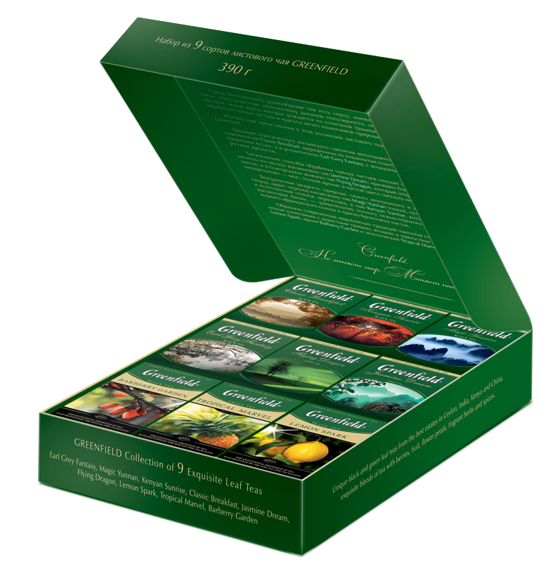 Чай в наборе PREMIUM TEA COLLECTION, 9 сортов листового чая, 390г., ассорти Greenfield - фото 2