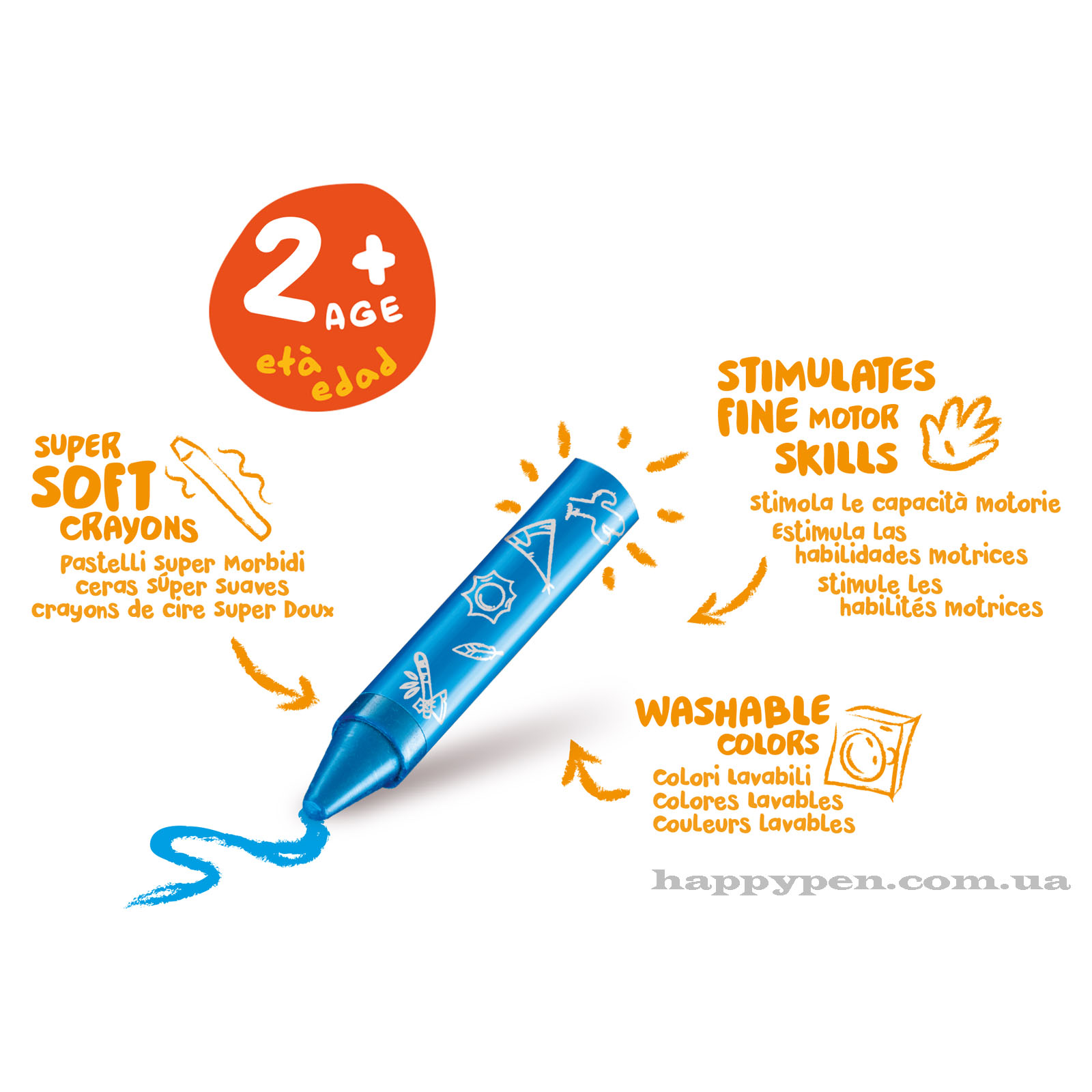 Карандаши для детей от 2-х лет восковые 8цв. CARIOCA Baby Wild Crayons 2+ Carioca - фото 3