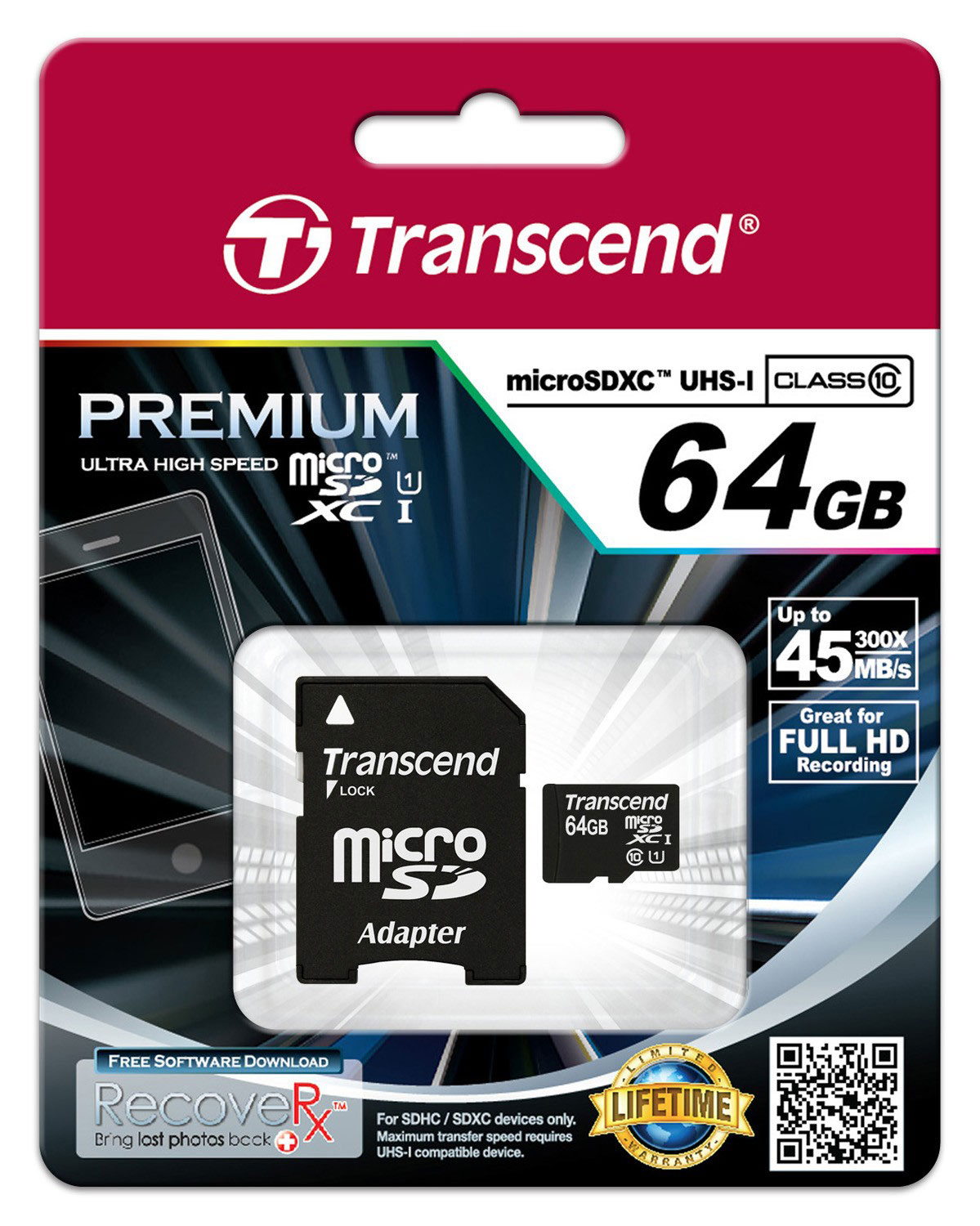 Карта памяти microSDHC 64Gb (Class 10) + адаптер TRANSCEND - фото 2