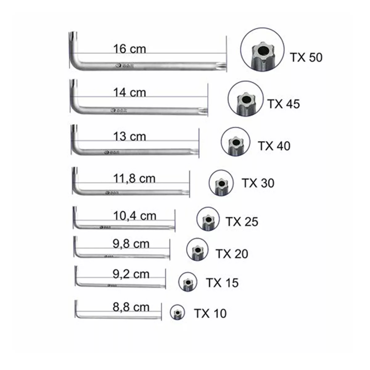 Набор шестигранных  ключей (TX0 10-50) Cr-V, 8 шт. S&R - фото 2