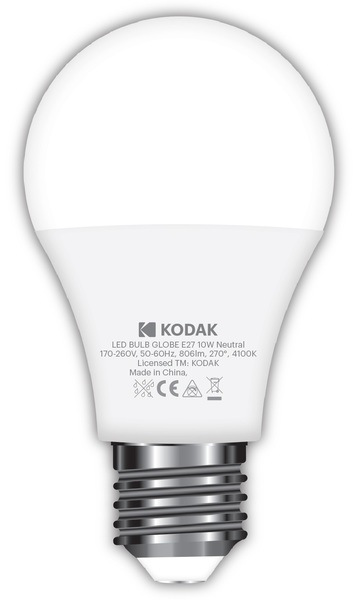 Лампа светодиодная LED E27 A60 10Вт. 4100К (нейтрально белый свет) Kodak - фото 2