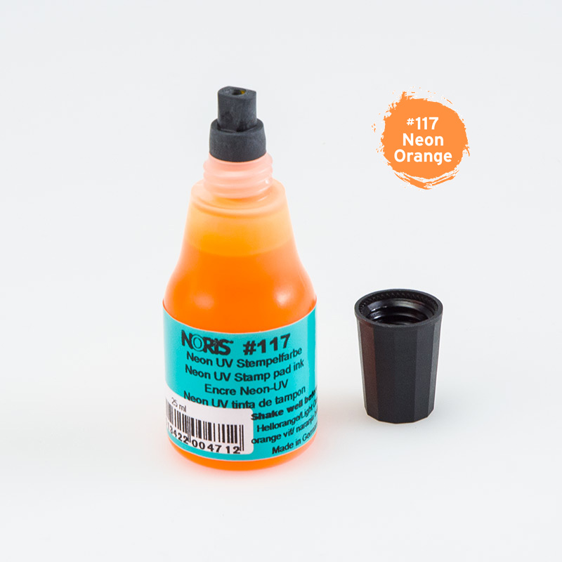 Штемпельна фарба ультрафіолетова на водній основі 117 NEON-UV, 25мл., флюоресцентна помар. Noris - фото 2