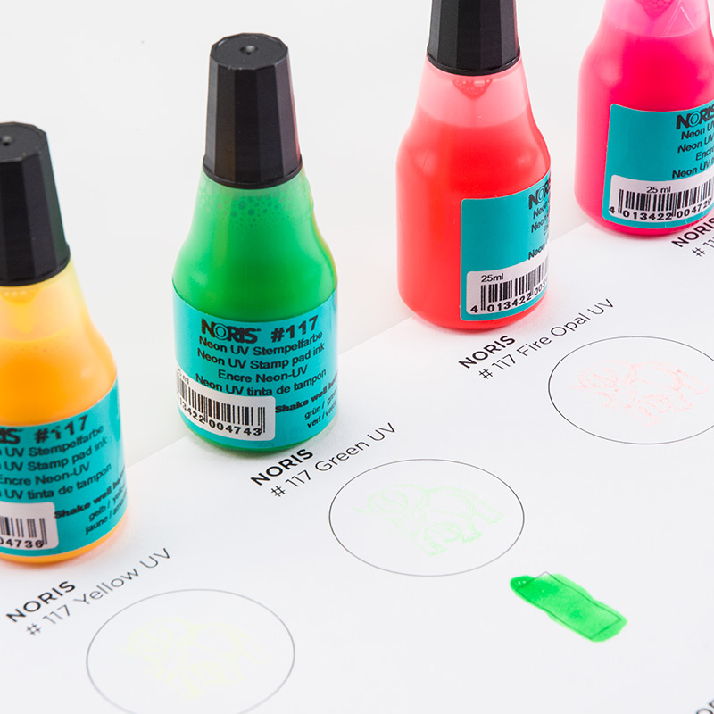 Штемпельная краска ультрафиолетовая на водной основе 117 NEON-UV, 25мл.,  флюоресцентная зелен. Noris - фото 5