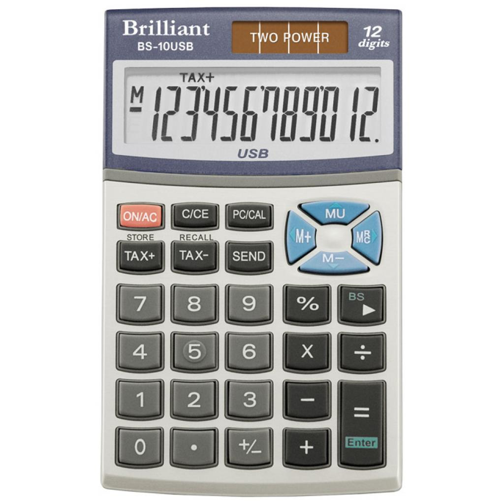 Калькулятор бухгалтерский BS-10USB 12 разрядов, 123х72х15мм., с USB-портом, серый Brilliant - фото 2