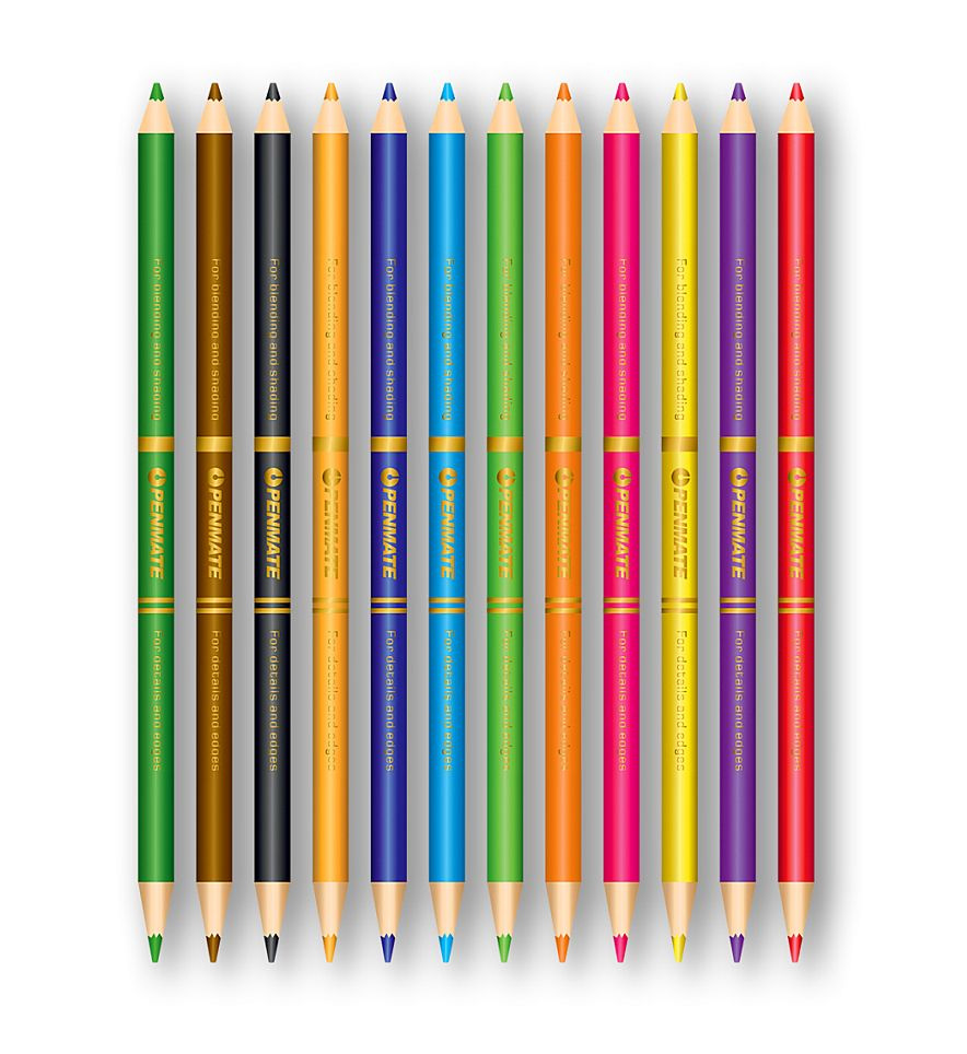 Олівці кольорові двосторонні 4/3мм., 12цв., Double Artists, асорті Penmate - фото 1