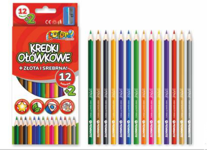 Карандаши цветные 12+2цв. Premium Kolori, треугольные + точилка, ассорт. Penmate - фото 1