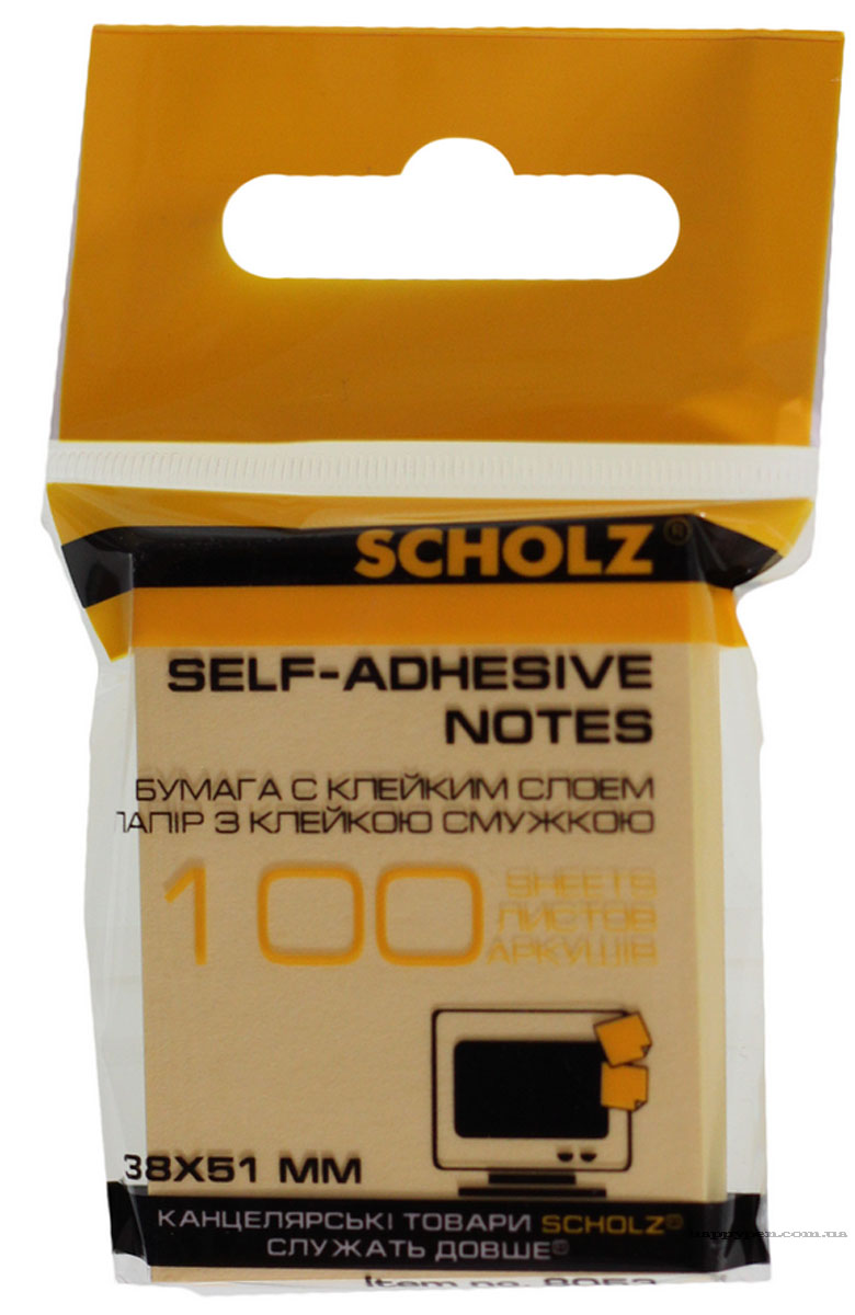 Блок бумаги с клейким слоем 38*51мм.*100 листов, ассорт. Scholz - фото 1