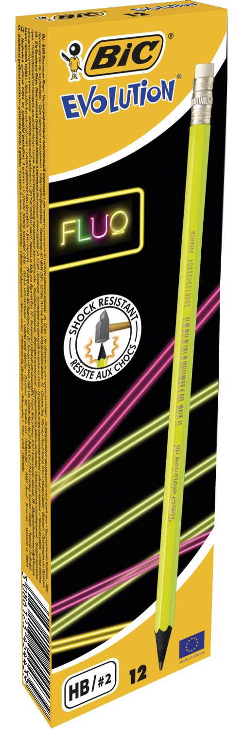 Карандаш простой графитный с резинкой HB ECO Evolution Fluo, пластиковый корпус Bic - фото 1