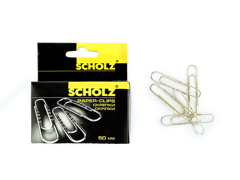 Скріпки 50мм., никель., прямі, рельєфні, 100шт., картон. уп. Scholz - фото 1