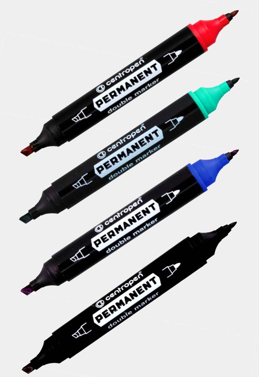 Маркер перманентний Double, двосторонній 1-2,5мм./1-4мм., 1666, черв. Centropen - фото 1