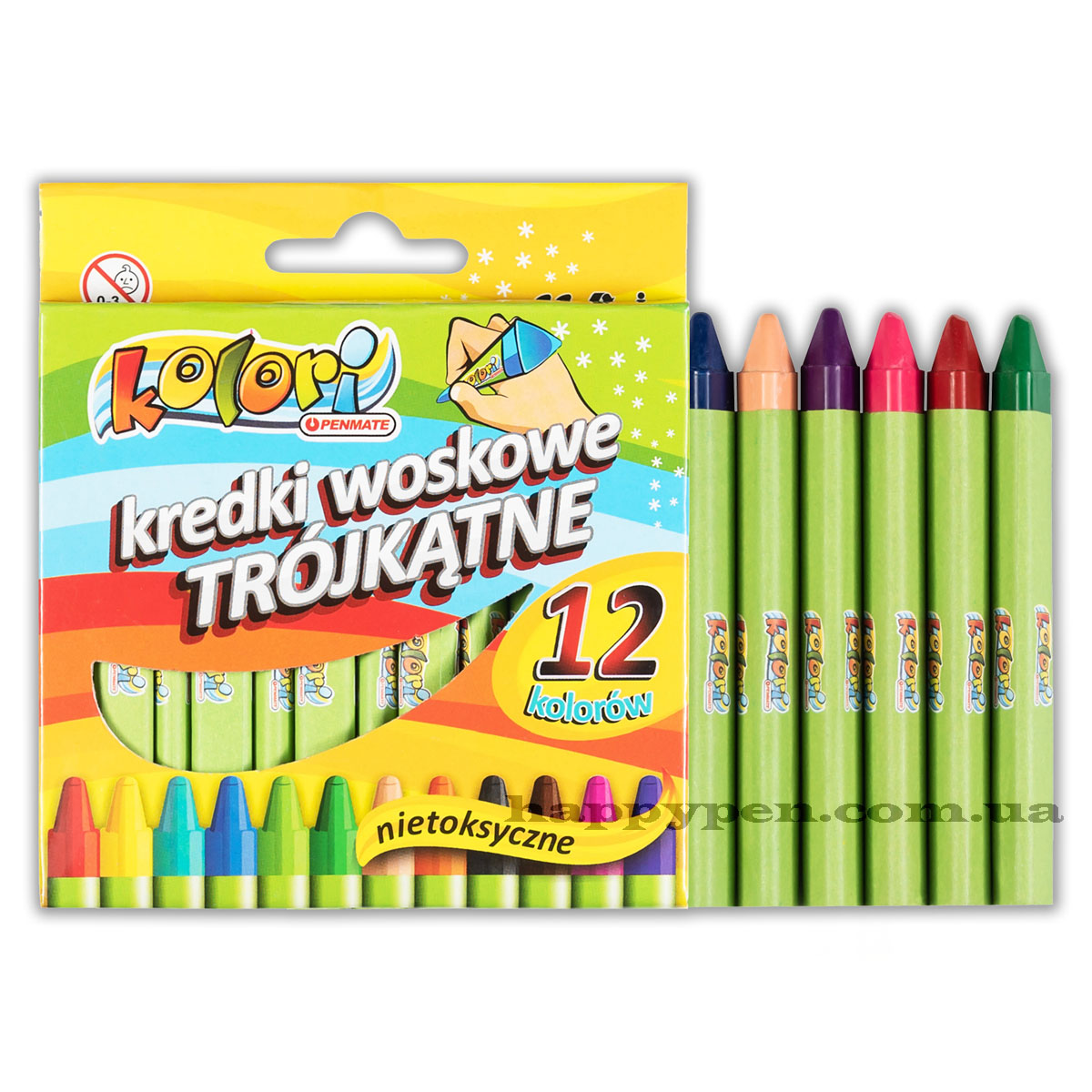 Карандаши восковые 12цв. Premium Kolori треугольные Penmate - фото 1