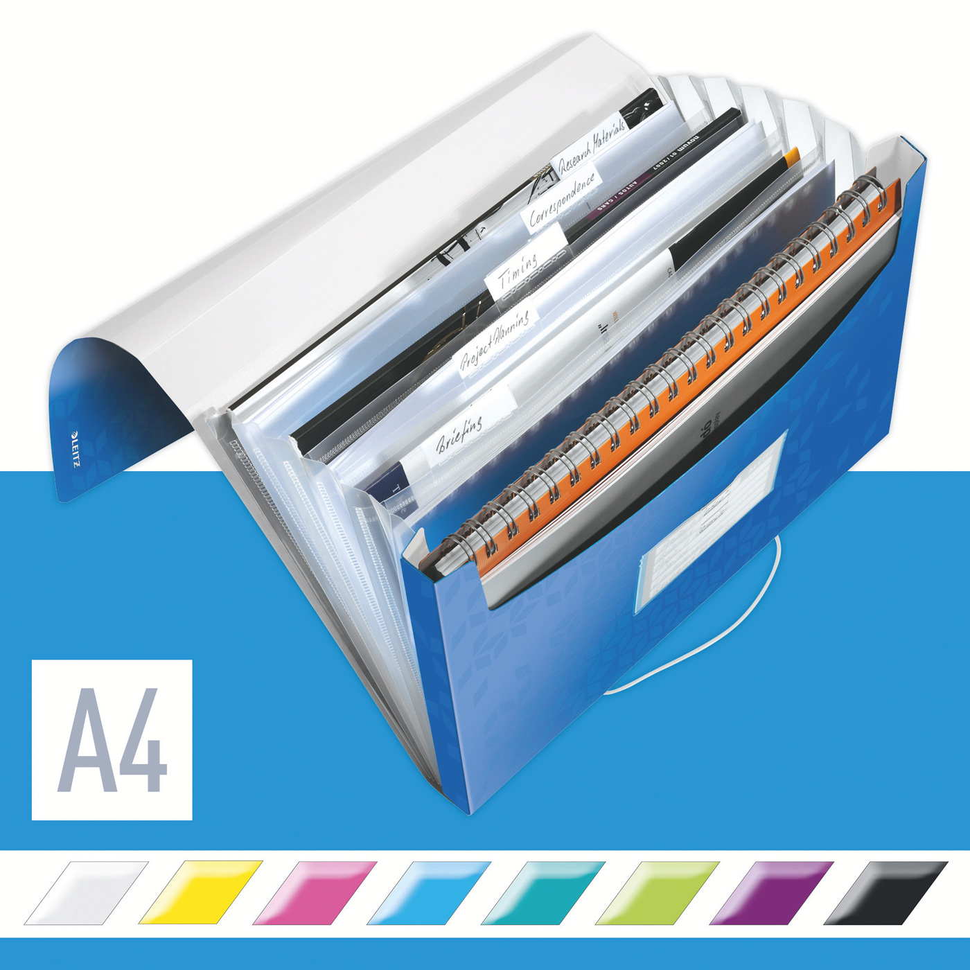 Папка-картотека на 6 відділень Wow А4 на гумках з перегородками, метал. блакит. LEITZ - фото 2