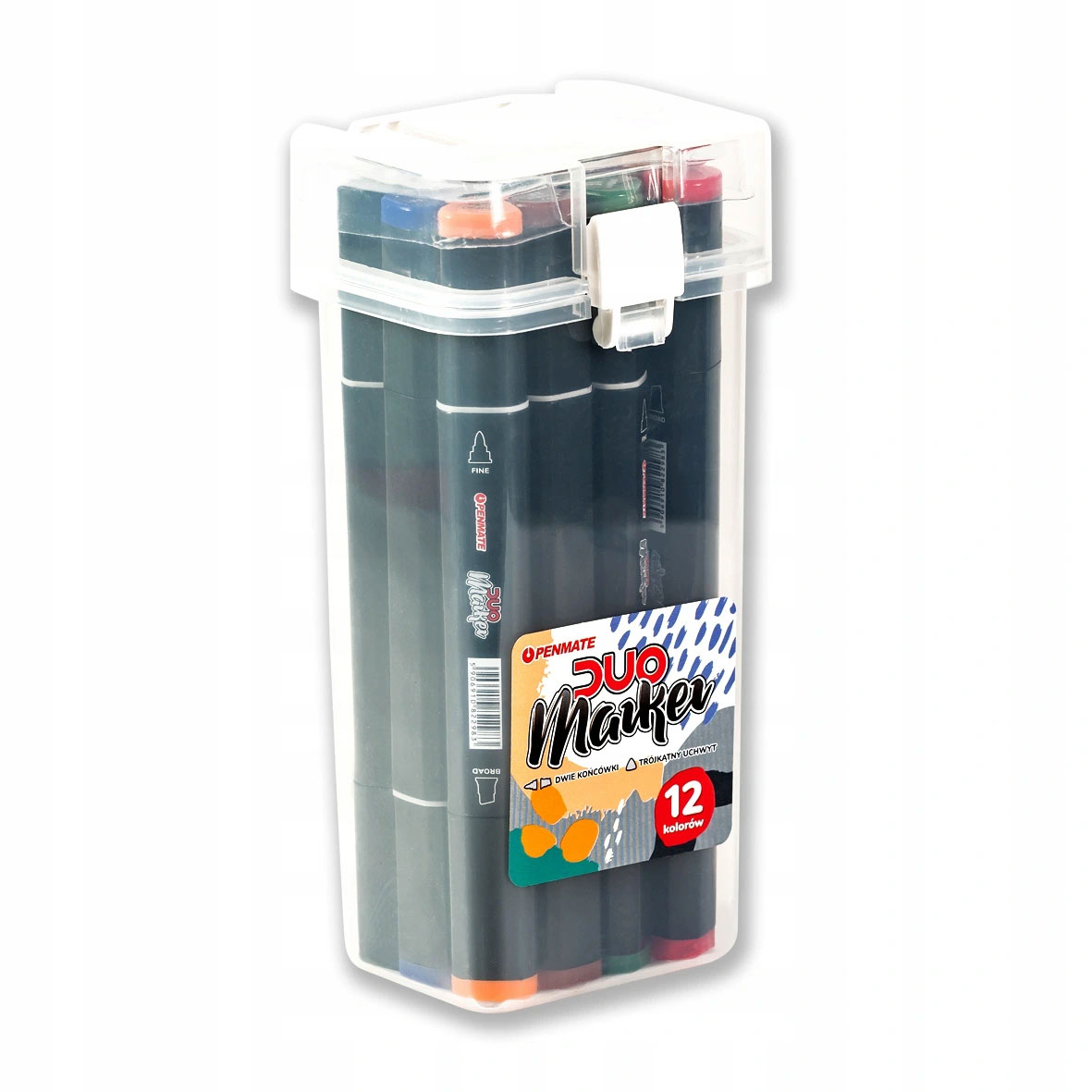 Маркер перманентный DUO круглое и скошенное острие, 12цветов Penmate - фото 2