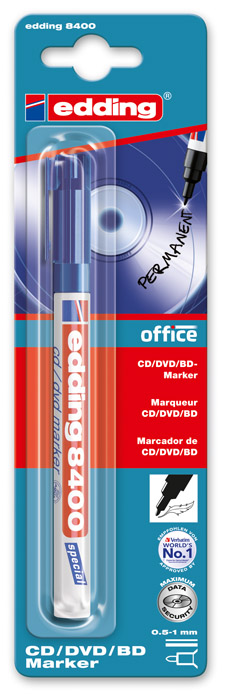 Маркер для CD/DVD/BD 8400, круглий наконечник 1мм., син. Edding - фото 1