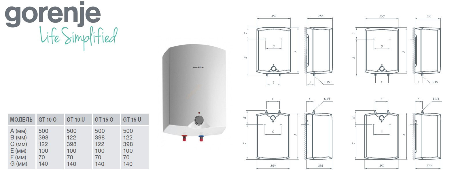 Водонагрівач 15л. GORENJE GT 15 U/B9, біл. GORENJE - фото 2